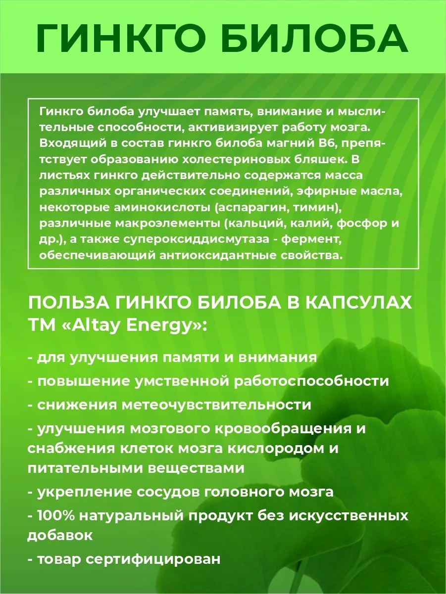 Гинкго билоба в капсулах 90 шт для памяти